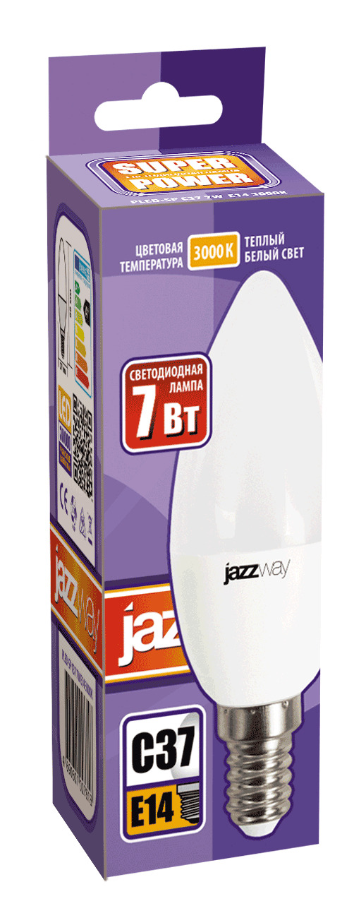 Лампа светодиодная LED 7Вт E14 530Лм 230V/50Hz теплый матовая свеча SP JazzWay 1027818-2