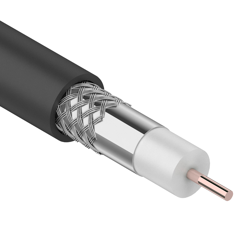 Кабель коаксиальный RG-6U, 75 Ом, CCS/Al/Al, 64%, бухта 100 м, черный OUTDOOR, REXANT 01-2202