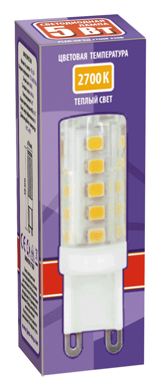 Лампа светодиодная LED 5Вт G9 300Лм теплый 220V/50Hz JazzWay 1032102B