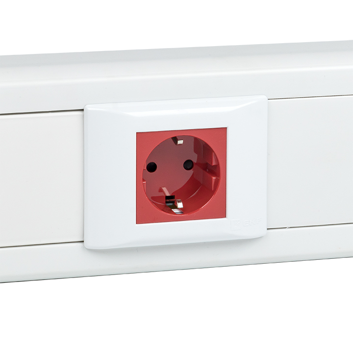 Розетка 45х45 (2 модуля), с заземлением, красная, прямая EKF E2MR16-028-70