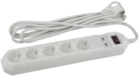 Фильтр сетевой 5х1,5м 2хUSB 10А с/з с выключателем белый ЭРА Б0019037