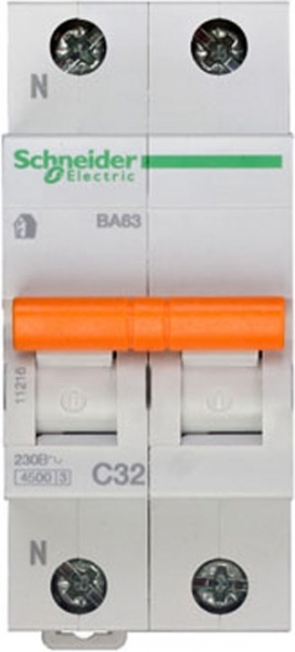 Выключатель автоматический двухполюсный 32А 1п+N С ВА63 4.5кА Schneider Electric 11216