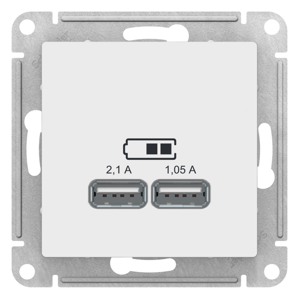 ATLASDESIGN USB РОЗЕТКА A+A, 5В/2,1 А, 2х5В/1,05 А, механизм, ЛОТОС Systeme Electric ATN001333