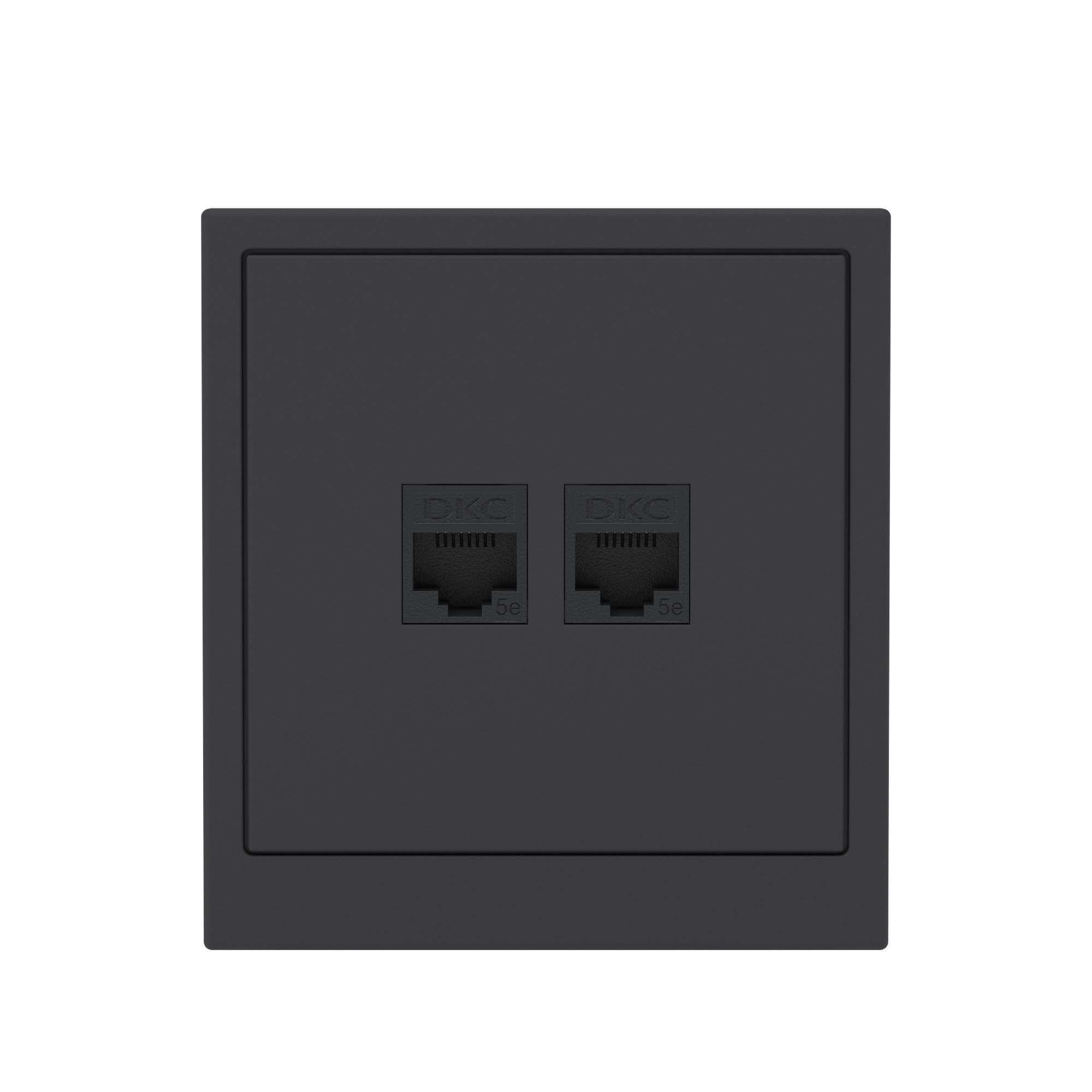 Компьютерная розетка RJ-45 без шторки, кат.5е двойная, KANT, черный уголь DKC 7012664