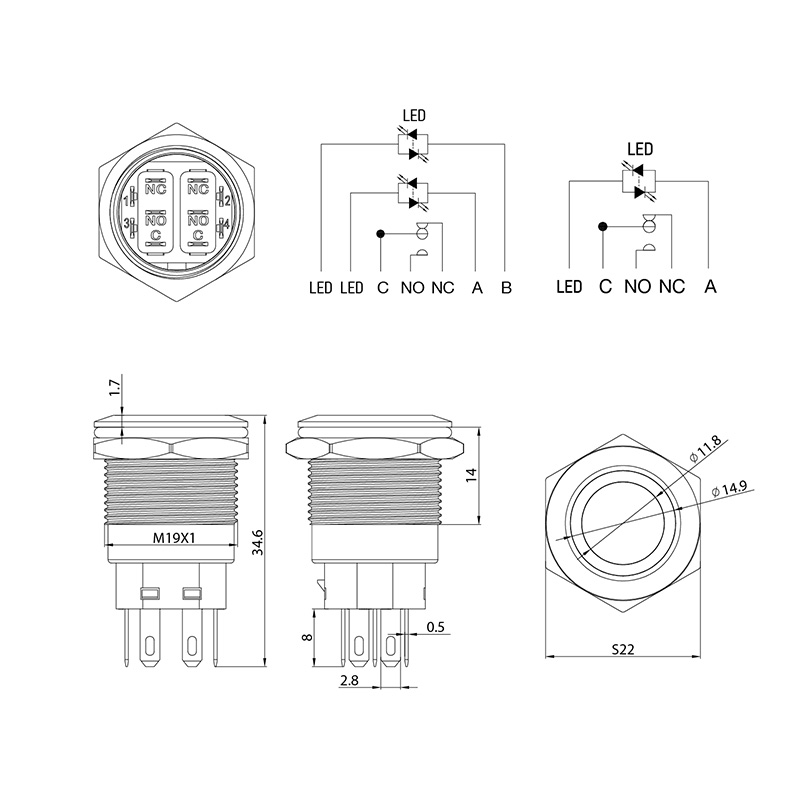 Кнопка антивандальная 19 250В Фикс (5с) ON-OFF/OFF-ON подсв/красная REXANT 36-3440