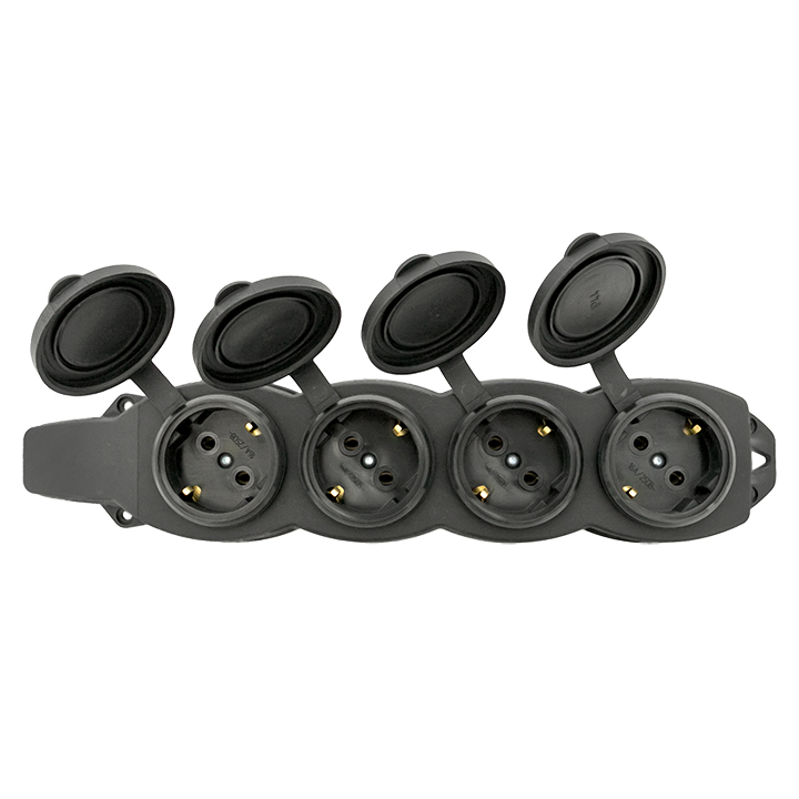 Розетка четырехместная с защит. крышками каучуковая 230В 2P+PE 16A IP44 PROxima EKF RPS-020-16-230-44