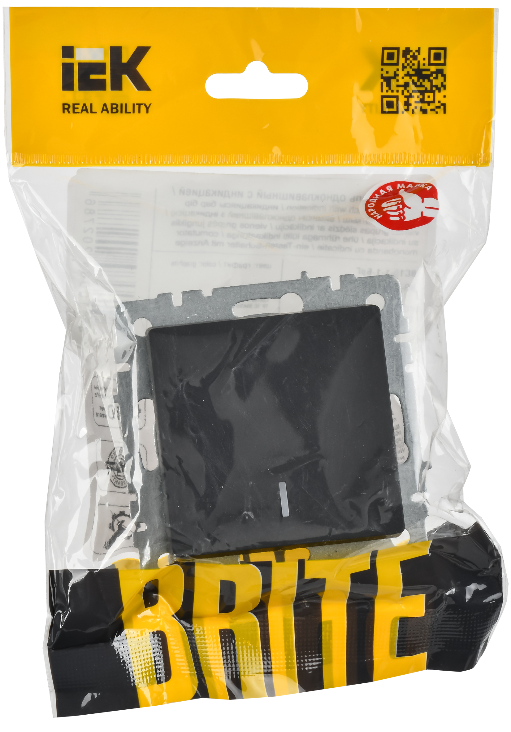 BRITE Выключатель одноклавишный с индикацией 10А ВС10-1-1-БрГ графит IEK BR-V10-1-10-K53