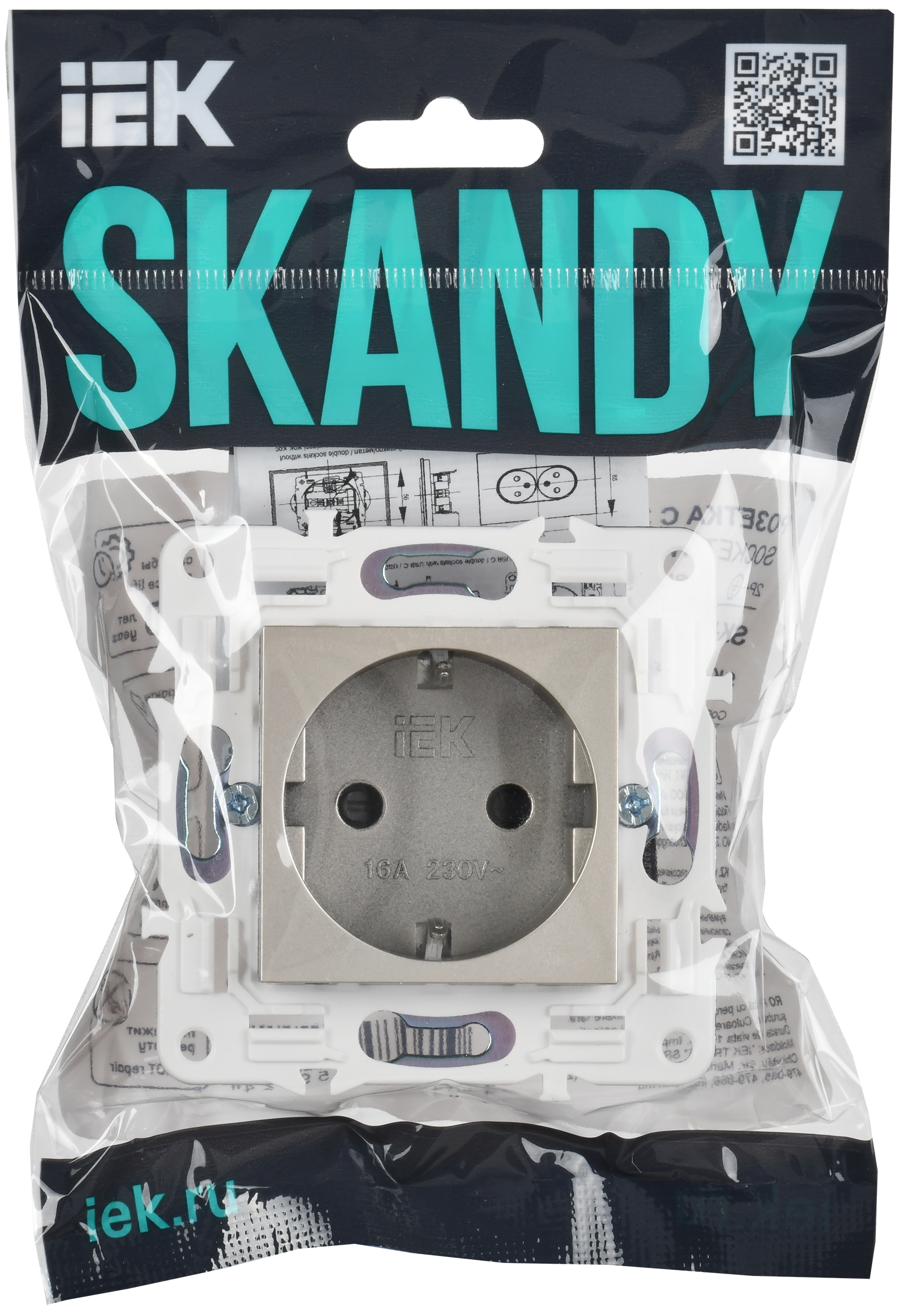 SKANDY Розетка с заземлением с защитными шторками 16А безвинтовое крепление SK-R06Sh шампань IEK SK-R14-16-1-K37
