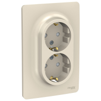 Розетка UNICA NEW двойная со шторками с заземлением винтовой зажим бежевый Schneider Electric NU206744