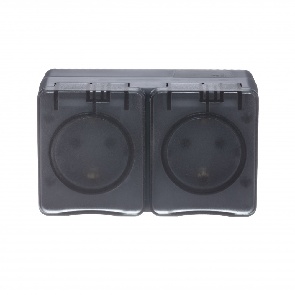 AtlasDesign Profi54 розетка двойная с заземлением со шторками IP54 16А 250B, АНТРАЦИТ, Россия Systeme Electric ATN544026