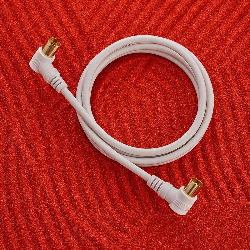 Шнур ТВ гнездо - ТВ штекер, угловой, длина 1,5 метра, белый, REXANT 18-0022