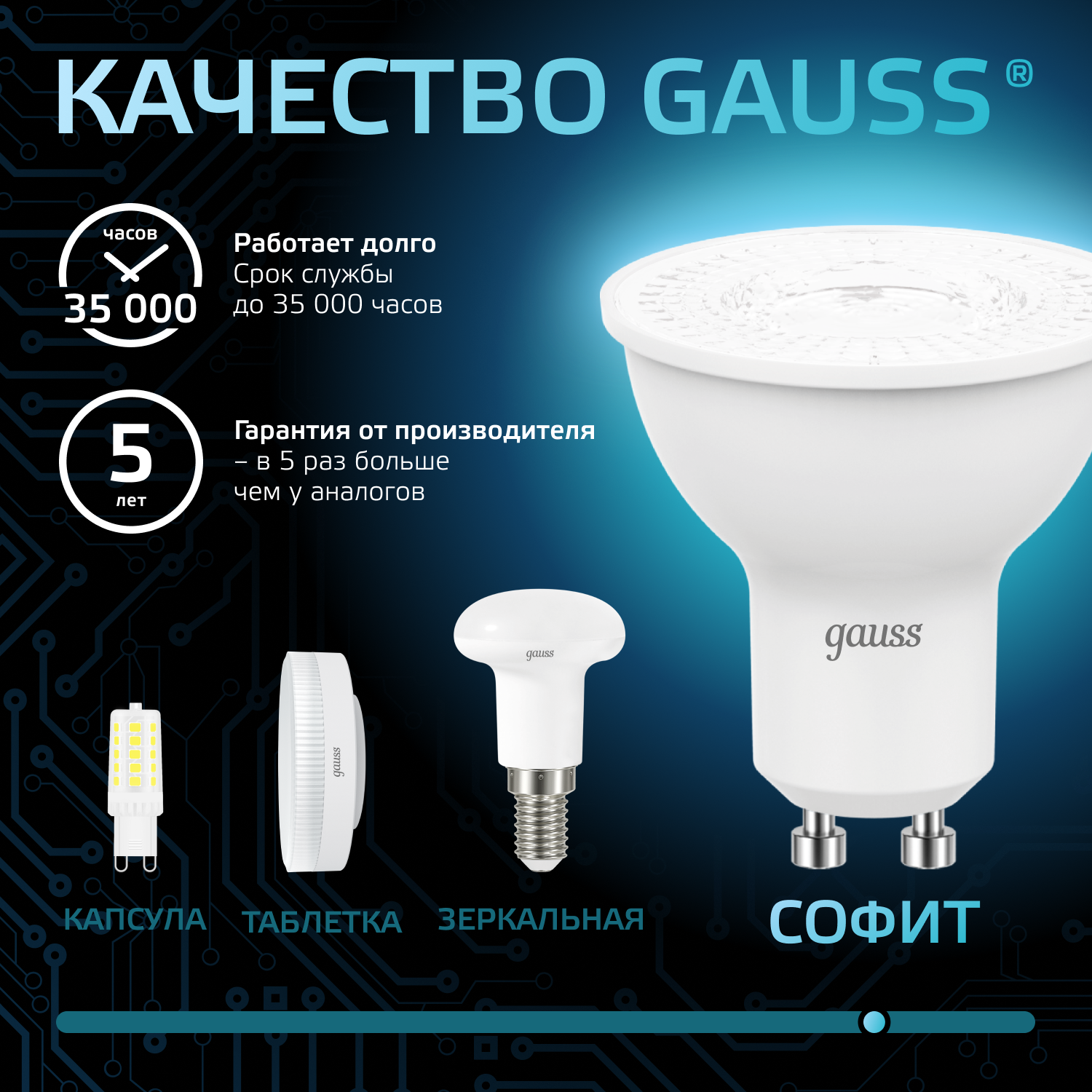Лампа светодиодная LED 9 Вт 830 лм 4100К софит MR16 нейтральный GU10 AC 220В Black GAUSS 101506209