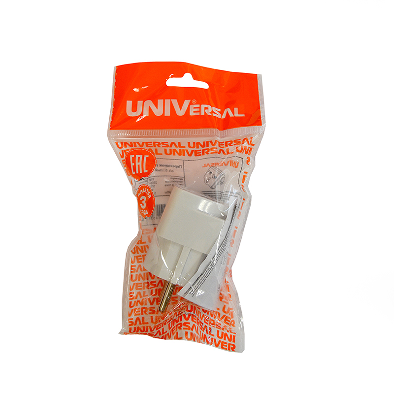 Переходник универсальный с заземлением белый 16А 250В UNIVersal 1186
