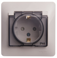GLOSSA Розетка с заземлением со шторками с крышкой белая в сборе IP44 Systeme Electric GSL000148