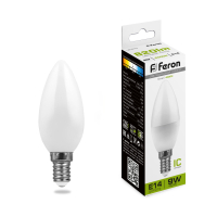 Лампа светодиодная LED 9вт Е14 белый матовая свеча FERON LB-570 25799