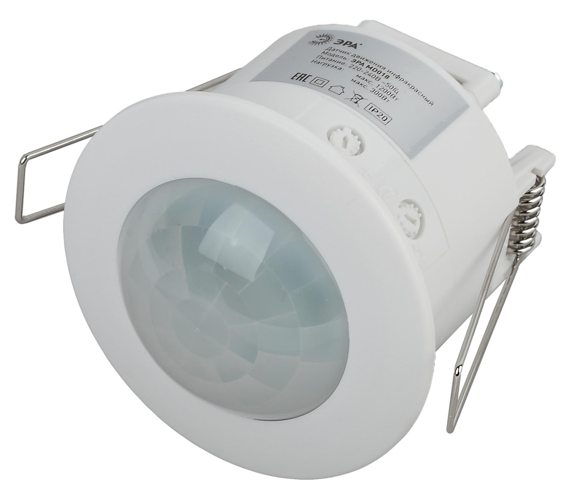 Датчик движения белый 1200 Вт IP20 360 градусов 6М 50/1050 MD 018 ЭРА Б0043795