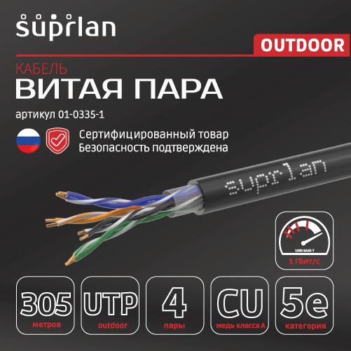 Витая пара Median UTP 5e 4x2xAWG24 Cu PE Out. SUPRLAN 01-0335-1