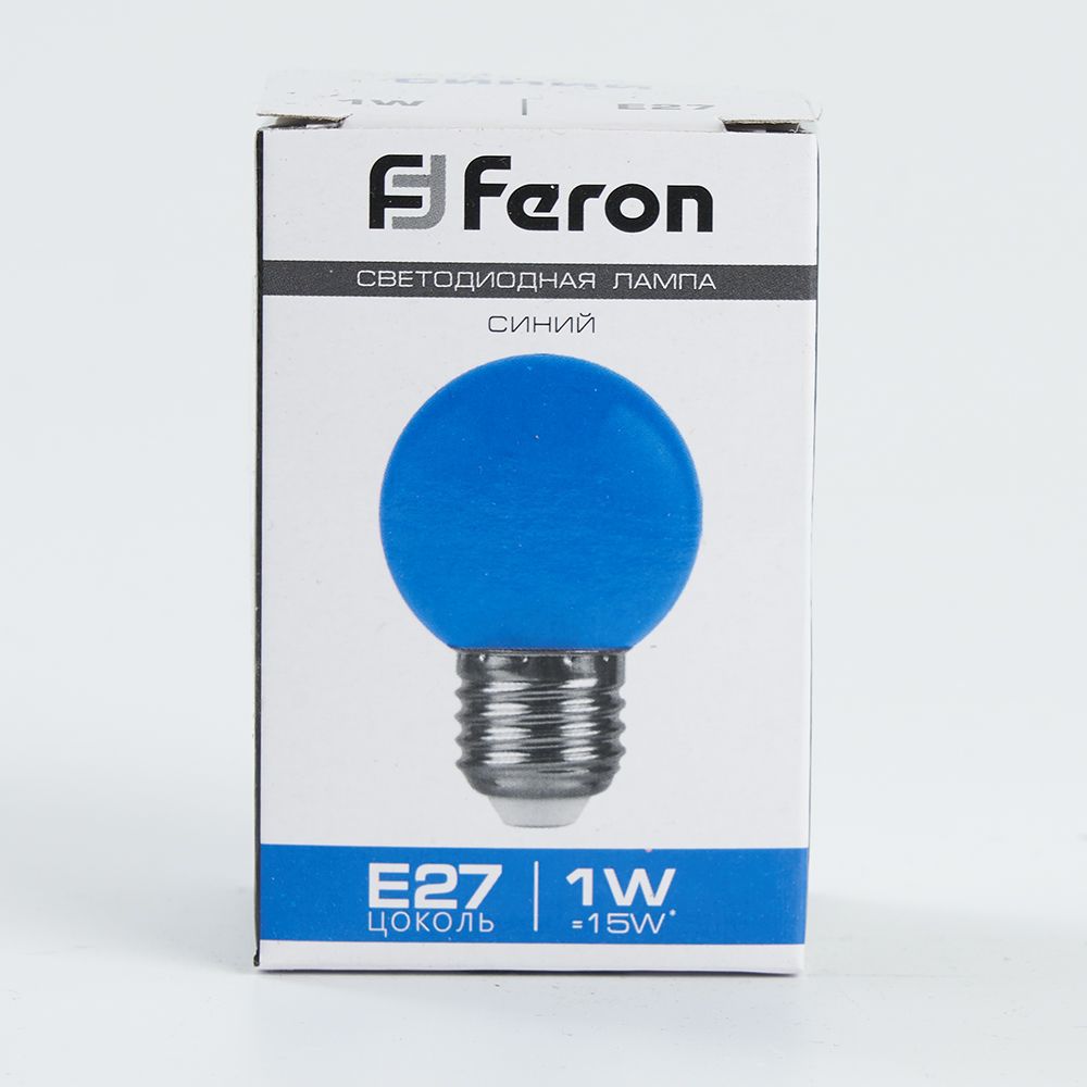 Лампа светодиодная LED 1вт Е27 синий (шар) FERON LB-37 25118