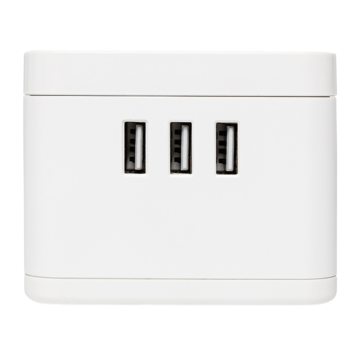Удлинитель Куб 2 гнезда 3USB 2,4А+зарядное        устройство 1,3 метра 1мм2 EKF UBA-CUB-3-WC