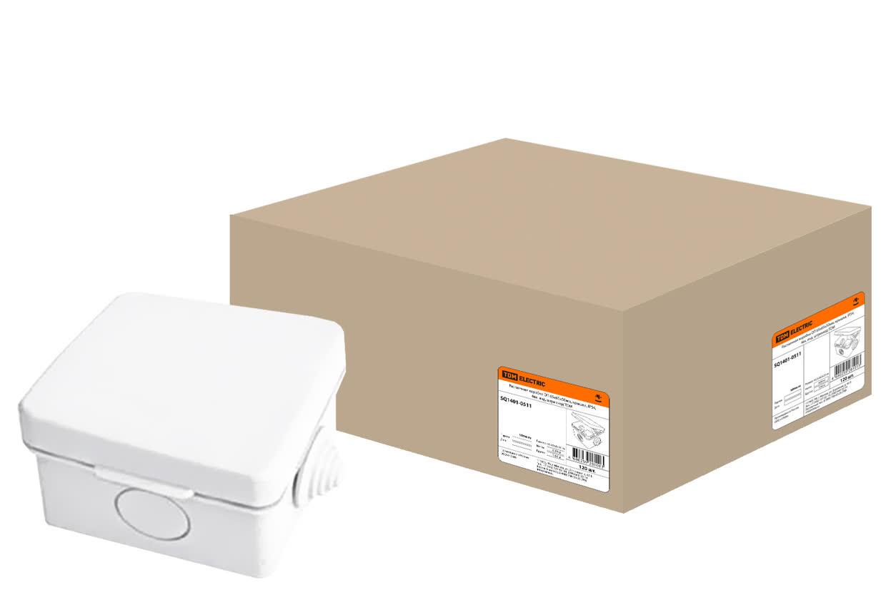 Распаячная коробка ОП 65х65х50мм крышка IP54 4вх. инд. штрихкод TDM TDM ELECTRIC SQ1401-0511