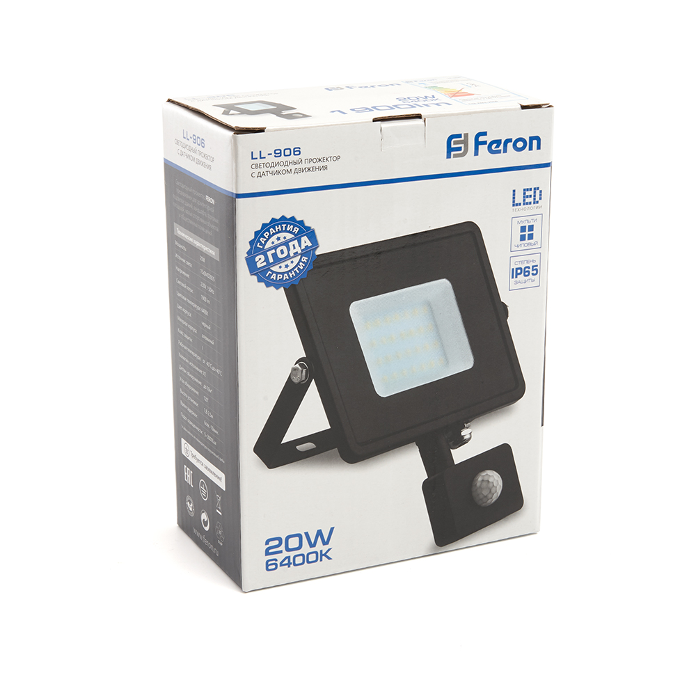 Прожектор светодиодный ДО-20w с ИК датчиком 6400K 1900Лм IP44 FERON LL-906 29556