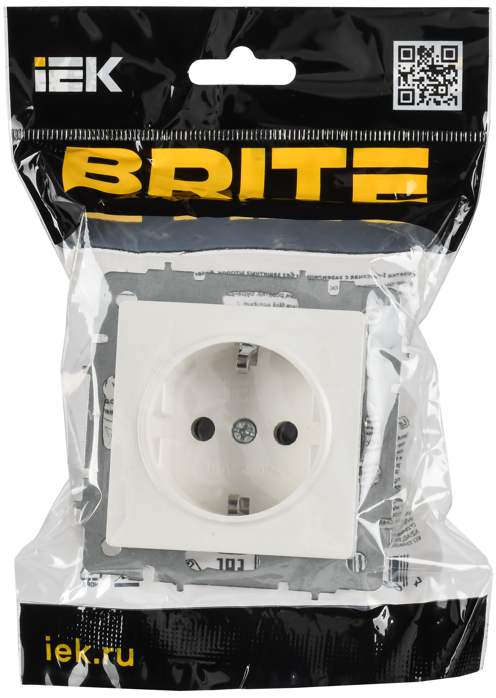 BRITE Розетка 1-местная с заземлением без защитных шторок 16А безвинтовое крепление РС21-1-0-БрБ белый IEK BR-R11-16-1-K01