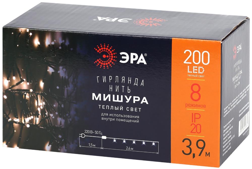 Гирлянда LED Нить Мишура 3,9 м зеленый провод, теплый свет, 220 V ENIN - GW ЭРА Б0047970