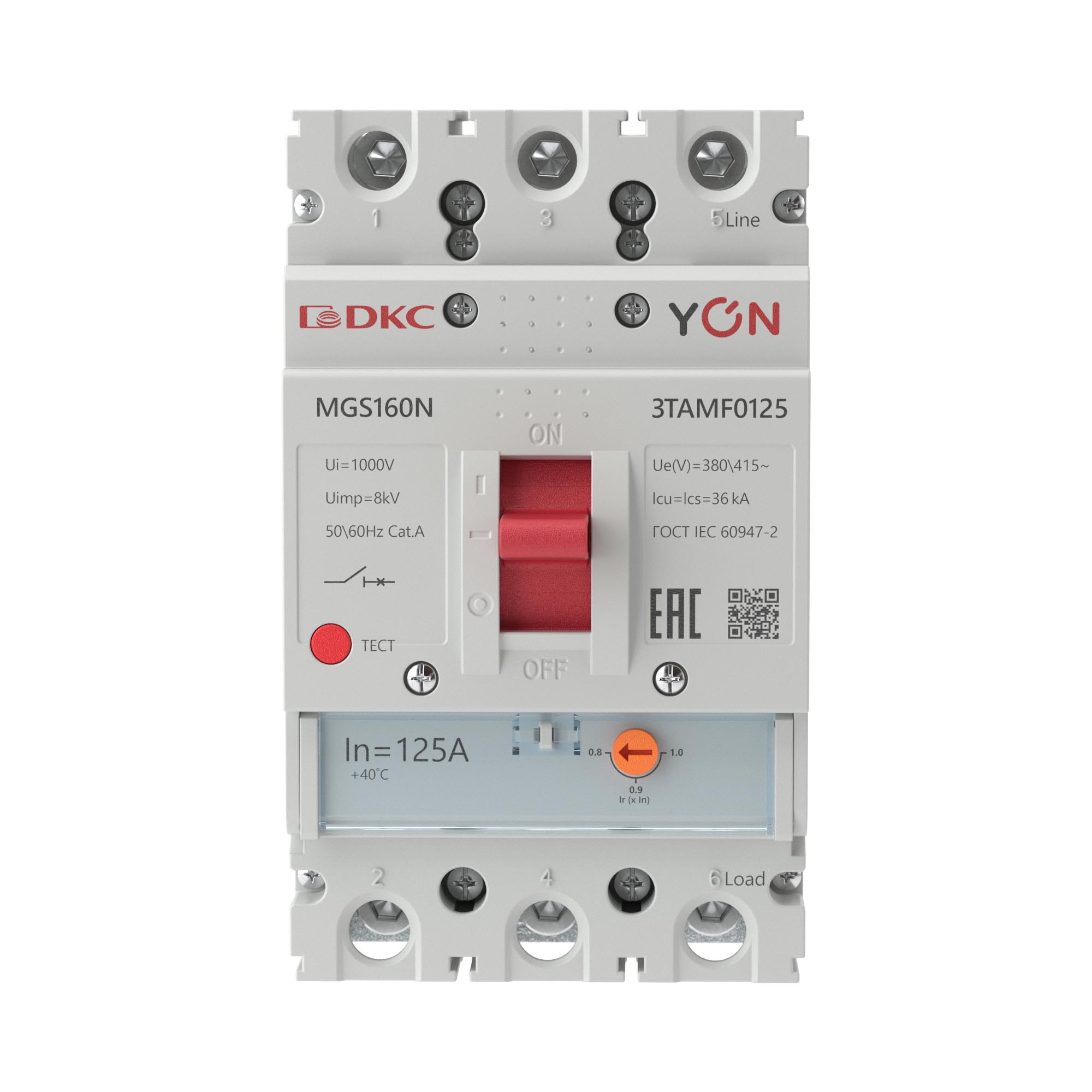 Выключатель автоматический YON MGS160 3P 100-125A 36kA DKC MGS160N-3TAMF0125