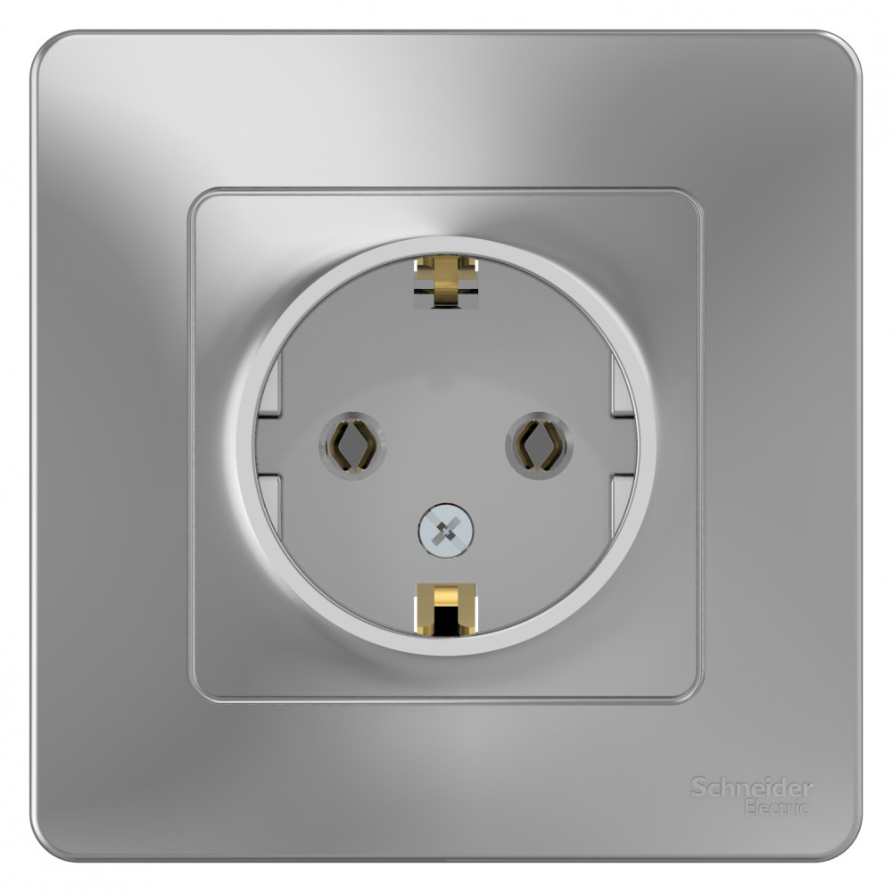 BLANCA скрытой установки розетка с заземлением без шторок, 16А, 250В, алюминий Systeme Electric BLNRS001013