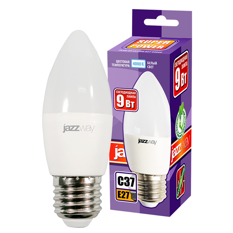 Лампа светодиодная LED 9w E27 4000K свеча JazzWay 5019065