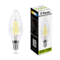 Лампа светодиодная LED 11вт Е14 белый свеча FILAMENT FERON LB-713 38008
