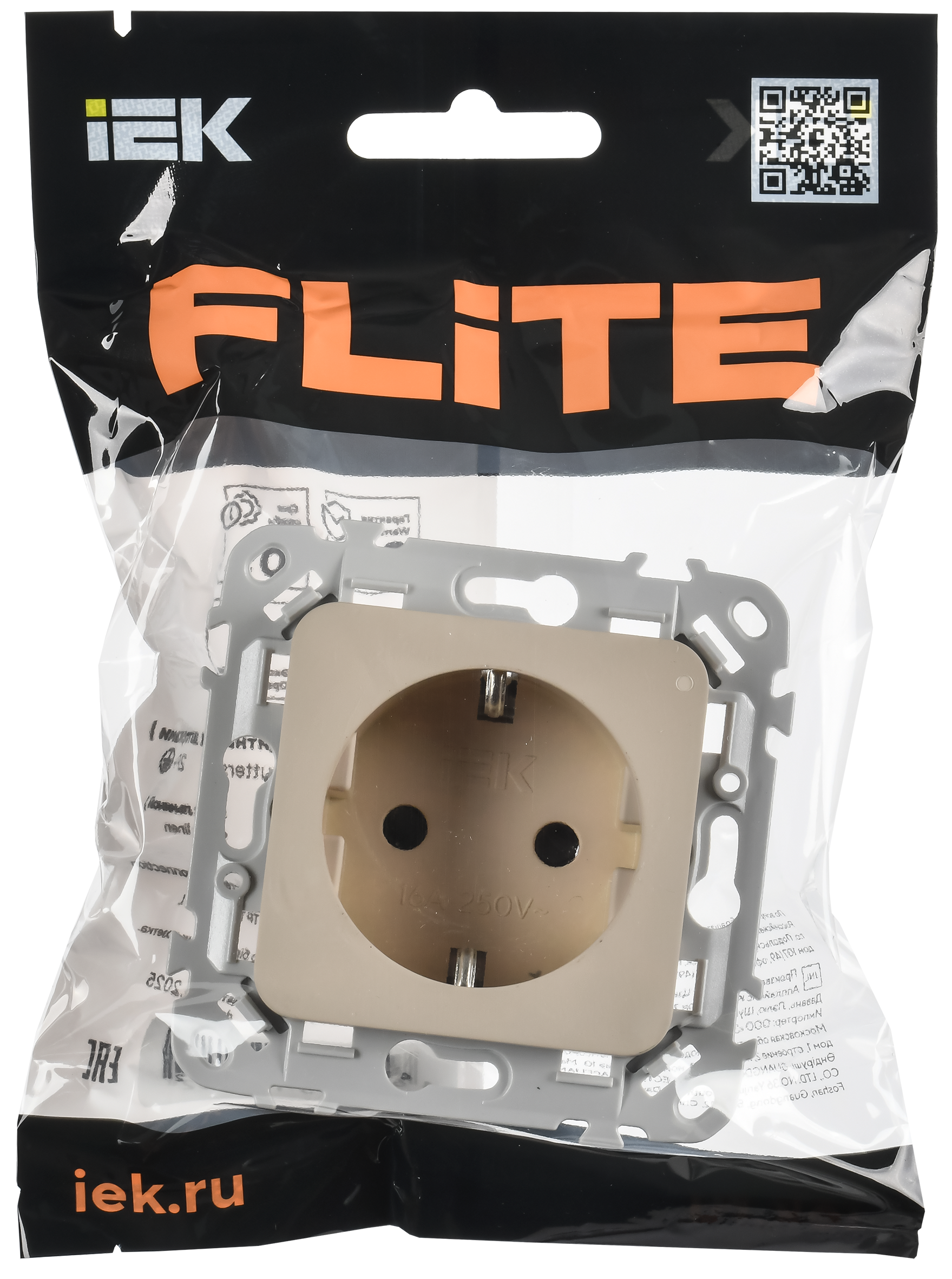 FLITE Розетка с заземлением с защитными шторками безвинтовое крепление 16А РСш11-1-ФлЛ льняной IEK FI-R14-16-1-K88