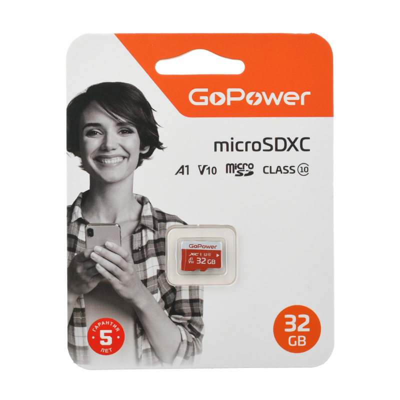 Карта памяти 32GB MicroSD, UHS I, SDXC, V10, U3,  80 МБ/с, Class 10 GoPower 00-00025680 1000717462
