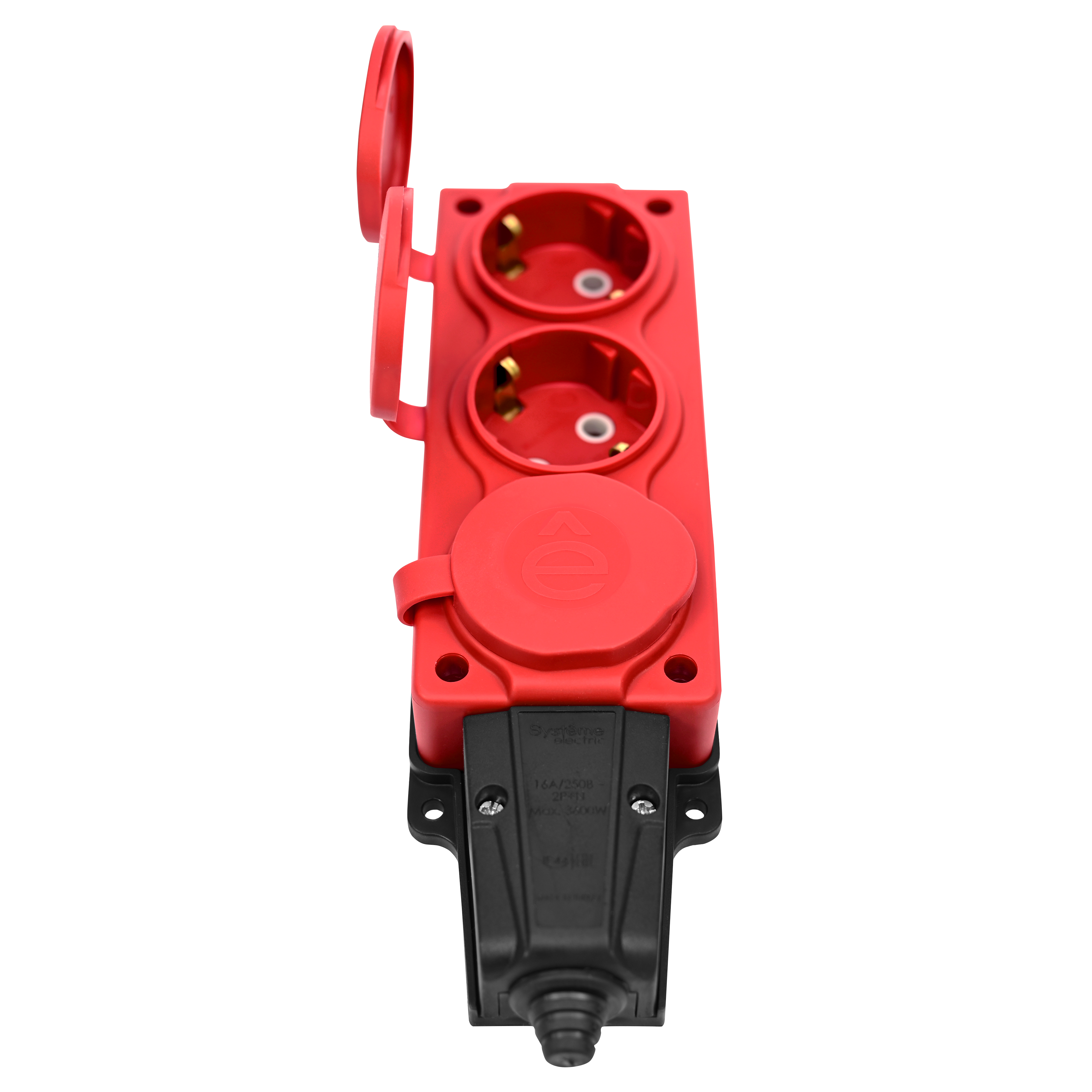 MultiSet Колодка 3х розетка 2К+З каучуковая 16А/250В IP44 Красная Systeme Electric MST4123RD
