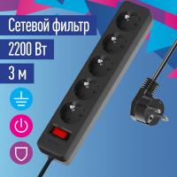 Сетевой фильтр ПВС КОСМОС  3х0.75 черный 3м с выключателем Космос FKsm3m-5g(B)
