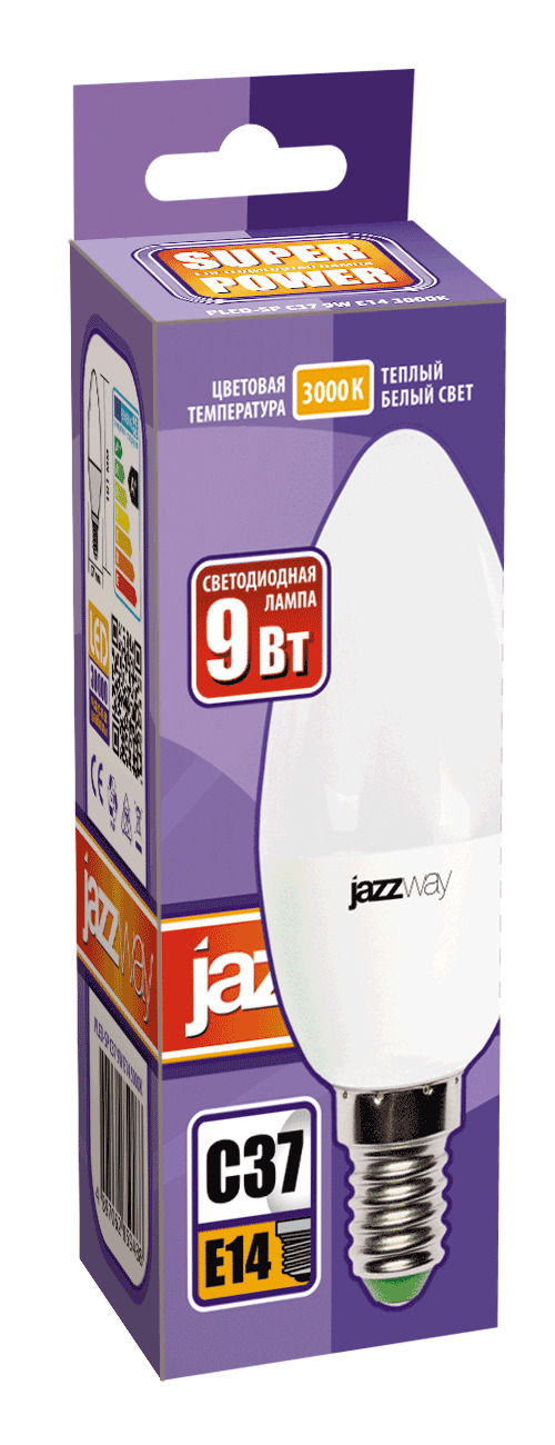 Лампа светодиодная LED 9Вт Е14 теплый матовая свеча JazzWay 2859457A