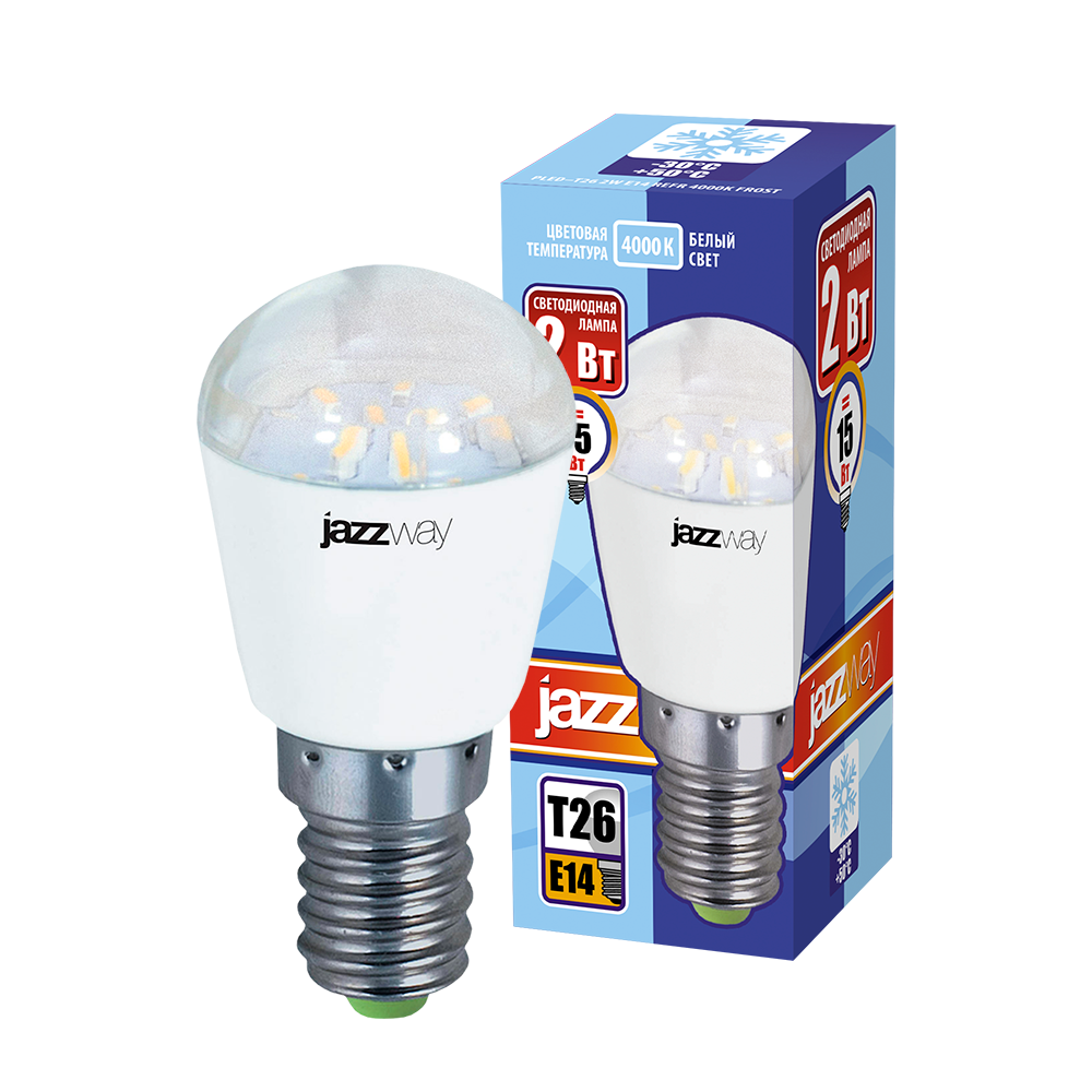 Лампа светодиодная LED 2Вт Т26 Е14 холодный матовая (для холодильника) JazzWay 1007674