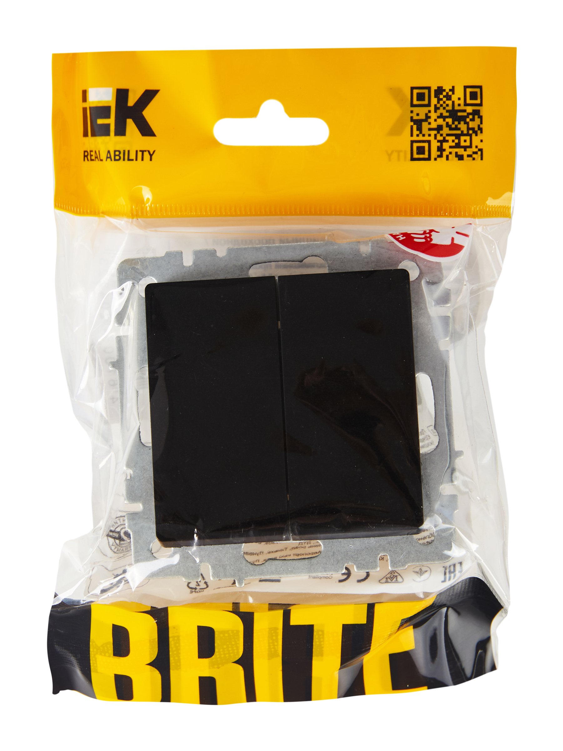 BRITE Выключатель двухклавишный проходной 10А ВС10-2-6-БрЧ черный IEK BR-V22-0-10-K02