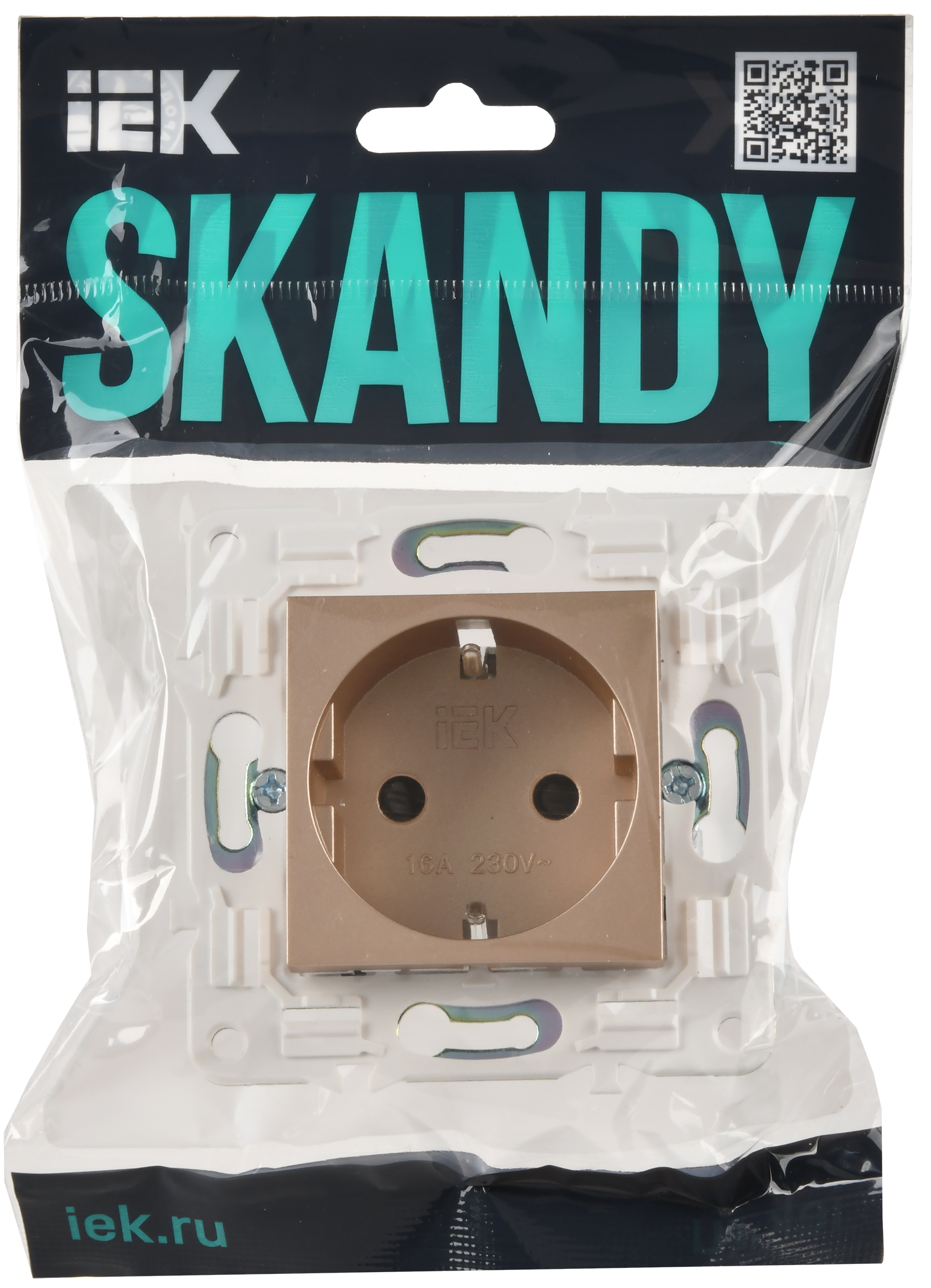 SKANDY Розетка с заземлением с защитными шторками 16А SK-R04Sa песочный IEK SK-R14-16-K98