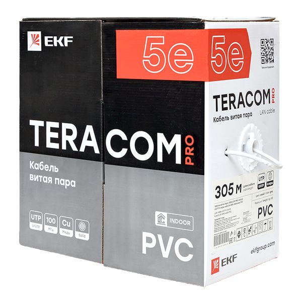 Витая пара TERACOM PRO 5E U/UTP 4 пары solid 24AWG PVC серый 305м EKF TRP-5EUTP-04PVC-GY-IN3