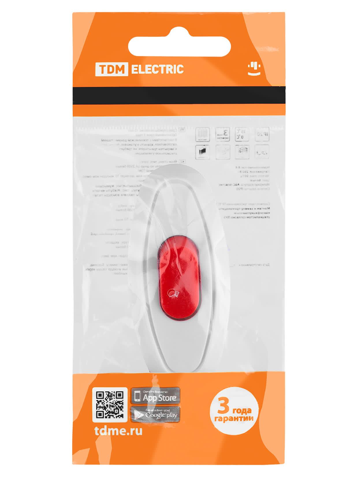 Выключатель на шнур 6А 250В белый с красной кнопкой TDM TDM ELECTRIC SQ1806-0221