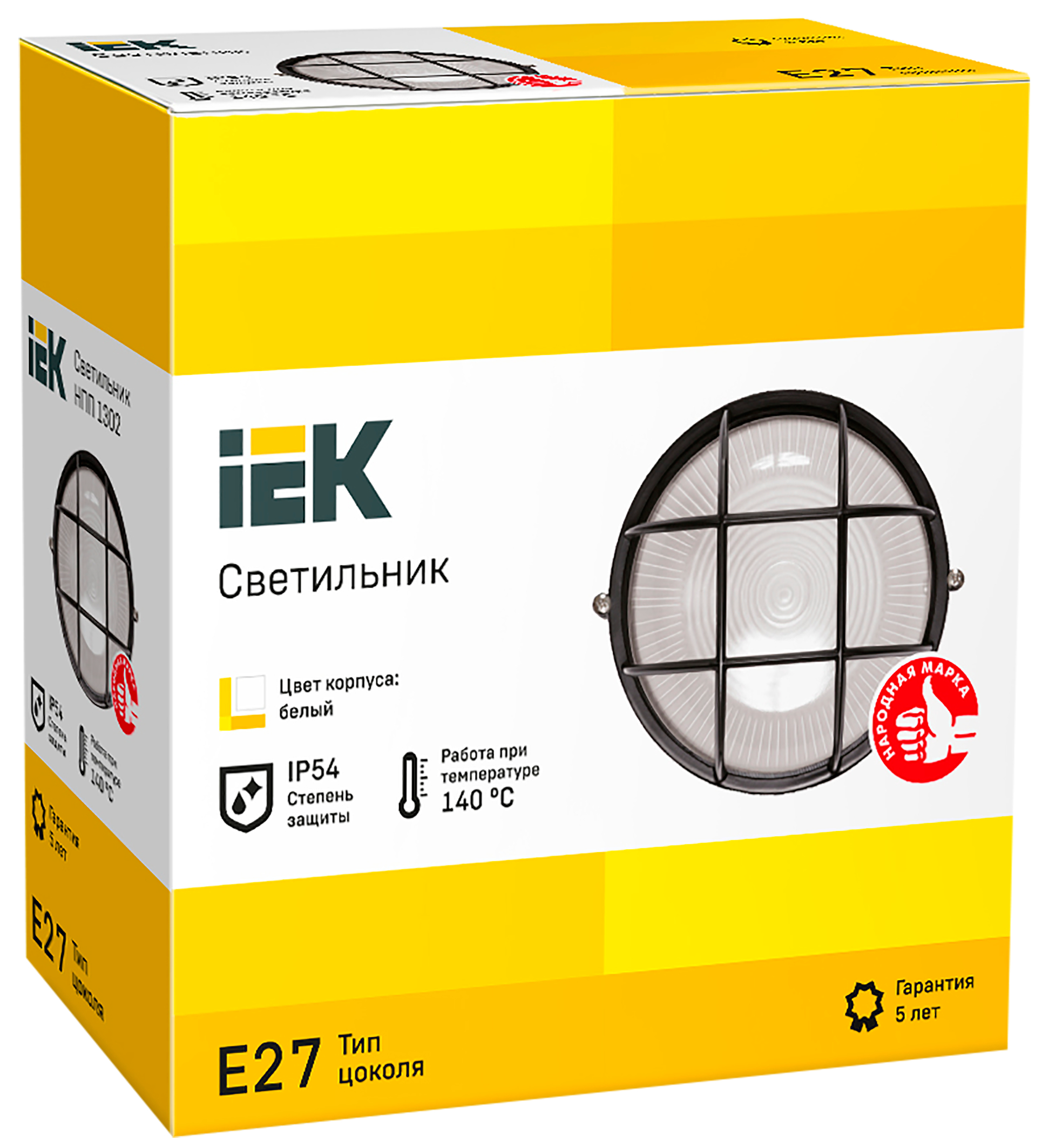 Светильник НПП1302 белый/круг с реш.60Вт IP54 IEK LNPP0-1302-1-060-K01