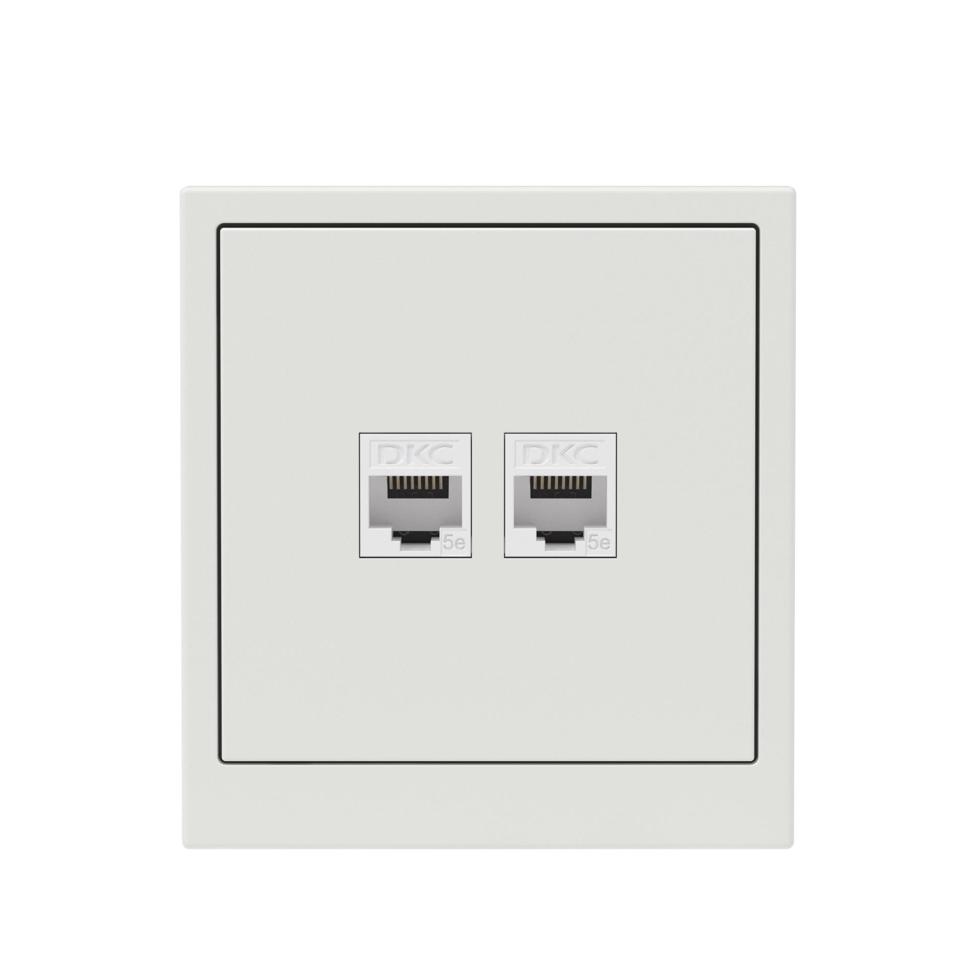 Компьютерная розетка RJ-45 без шторки, кат.5е двойная, KANT, белый песок DKC 7010664