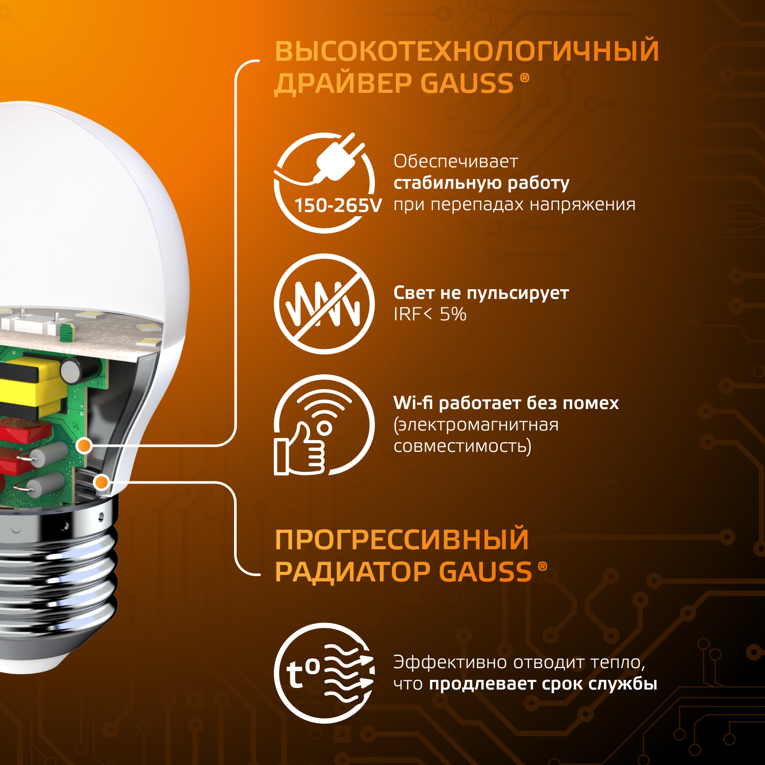 Лампа светодиодная LED 6.5 Вт 520 лм 3000К AC150-265В E27 шар P45 теплая Black GAUSS 105102107