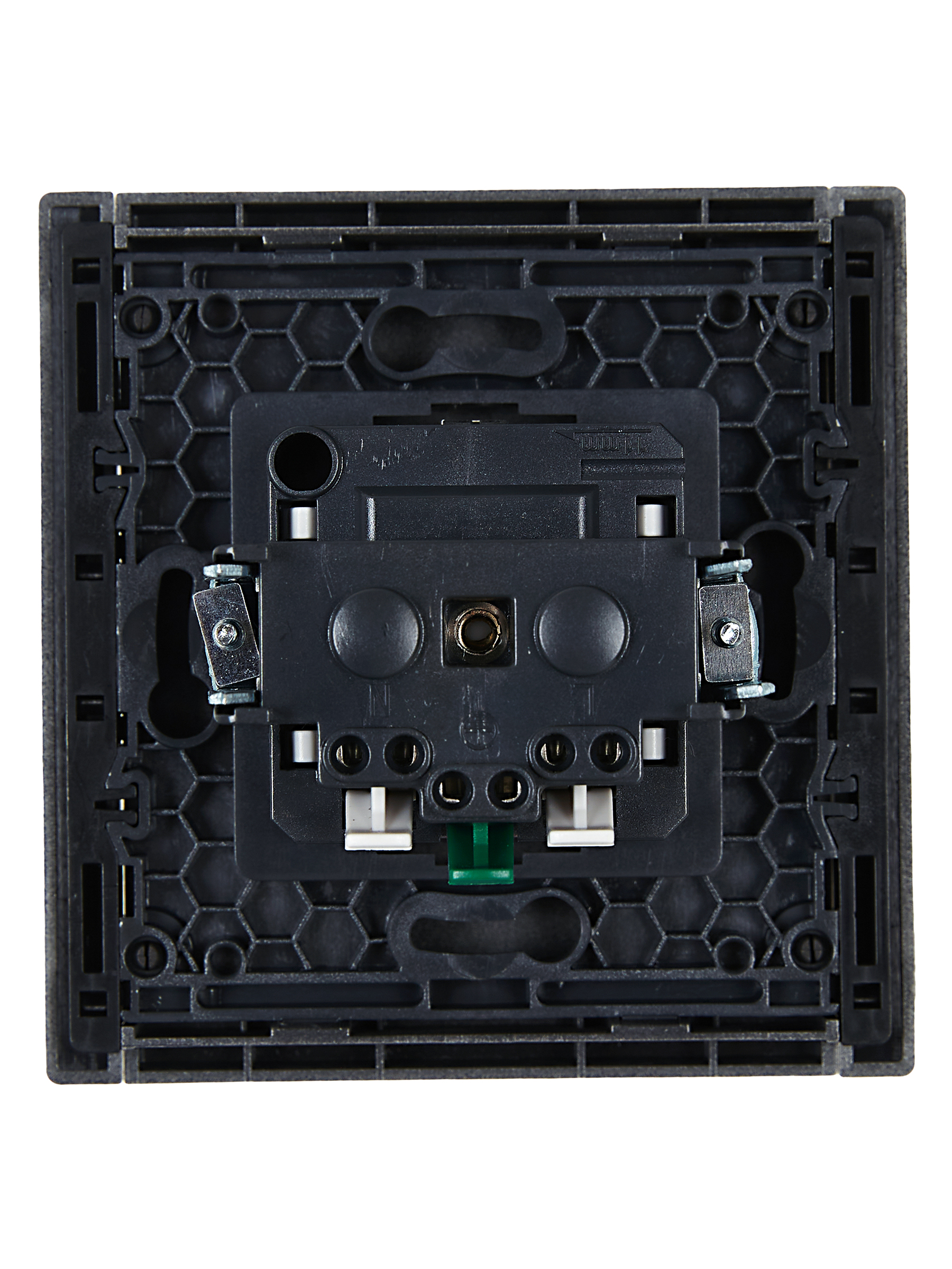 FORTE&PIANO Розетка 1-местная с заземлением с защитными шторками безвинтовое крепление 16А FP513 сталь IEK FP-R14-16-1-K46