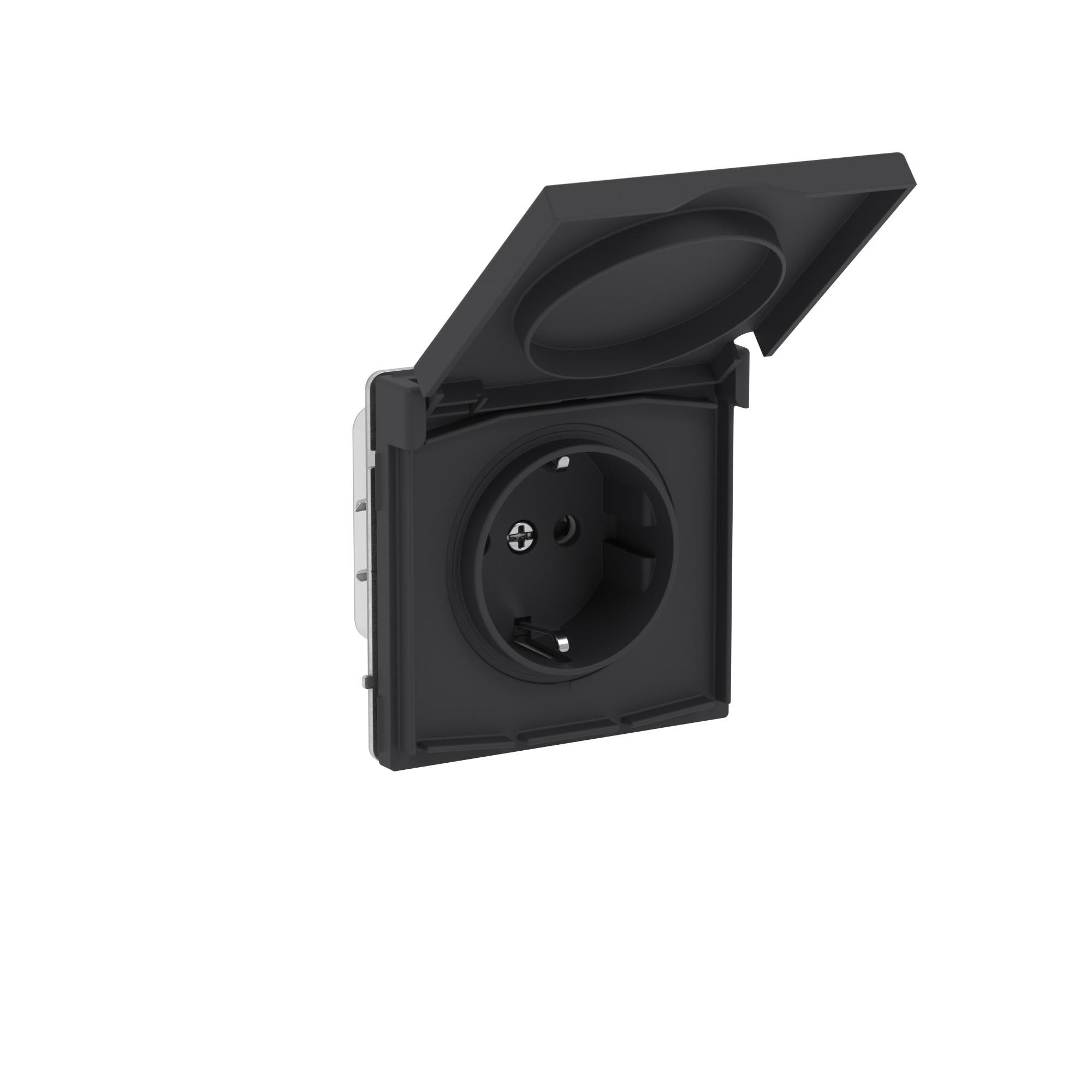 Розетка силовая, 2P+E, с з/ш, с крышкой, IP44, KANT, черный уголь DKC 7012013