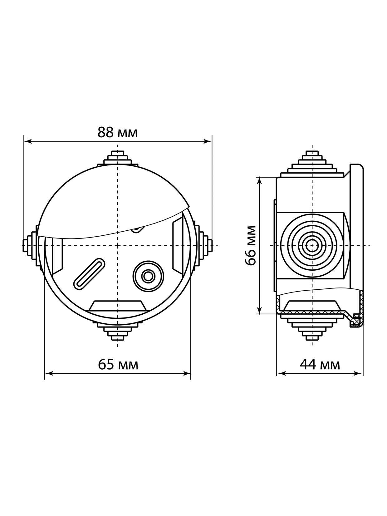 Распаячная коробка ОП D65х40мм, крышка, IP54, 4 входа TDM ELECTRIC SQ1401-0101