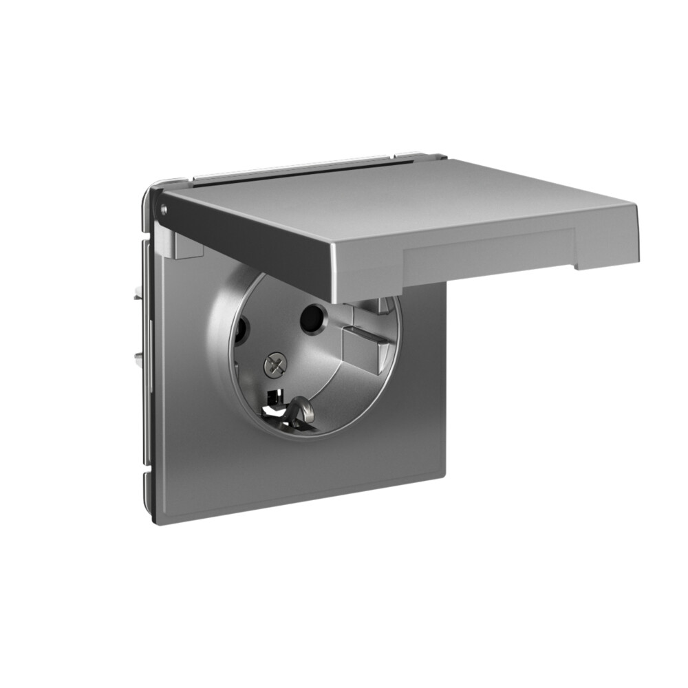 ARTGALLERY розетка с заземл. со шторк. с крышкой, 16А, IP20, механизм, сталь Systeme Electric GAL000946