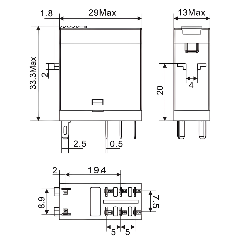 Реле миниатюрное промышленное, 2CO, коммутируемый ток 8 А, AgSnO, напряжение 24V AC, опция – тест-кнопка+светодиод DKC IR-24AC-2CO-D