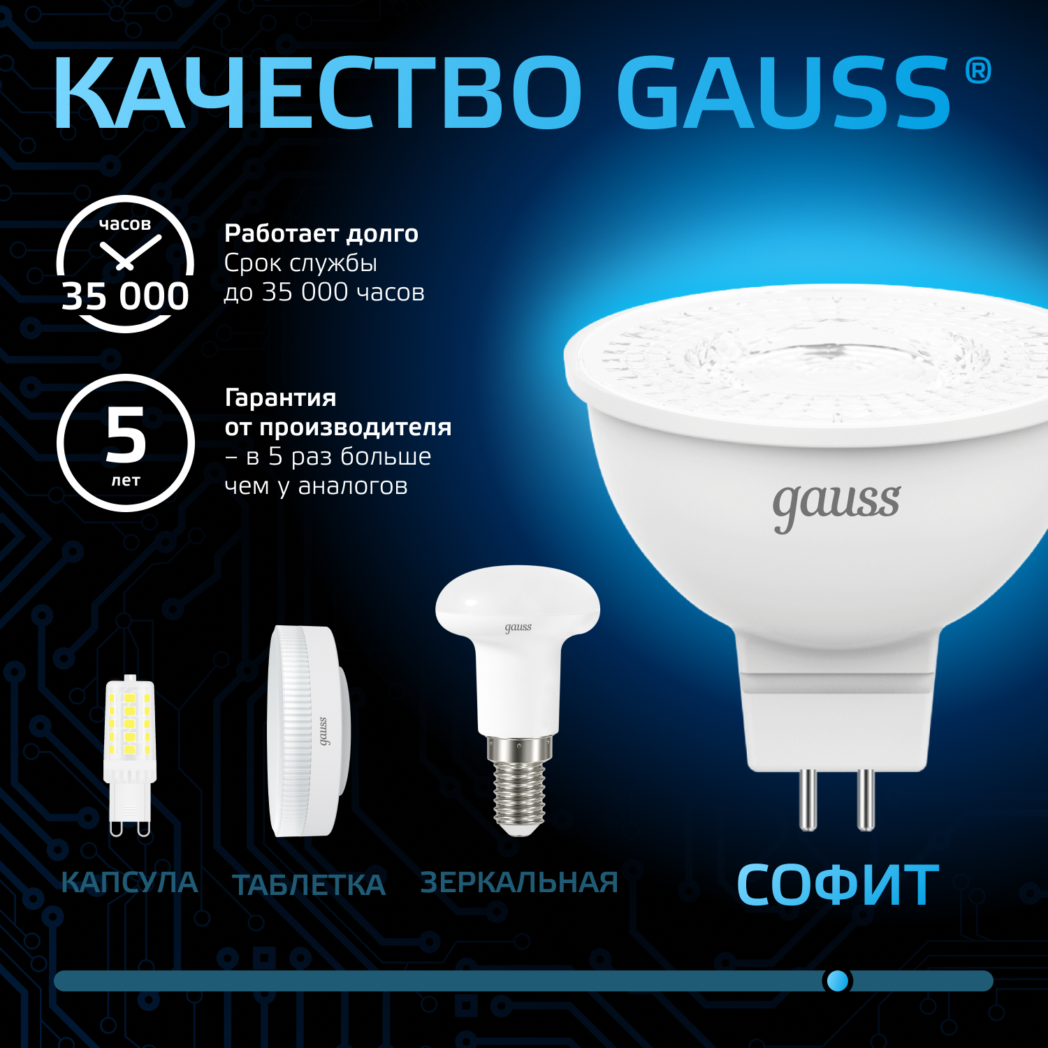 Лампа светодиодная LED 5 Вт 530 лм 6500К софит MR16 холодный GU5.3 AC 220В Black Gauss GAUSS 101505305